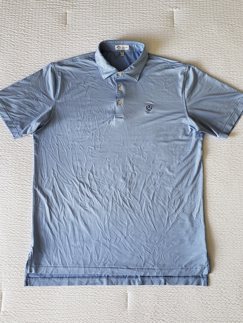 PETER MILLAR Men's Summer Comfort Logo Striped Golf Polo Shirt (M) Baby Blue